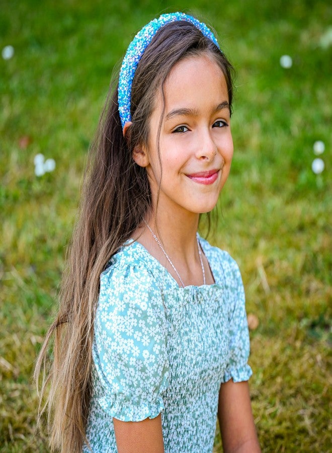 FROG SAC Sequin Headband for Girls, Sparkly Puffy Hair Band for Kids, Padded Toddler Head Bands, Sparkle Girl Hair Accessories (Blue, Child) - Image 2